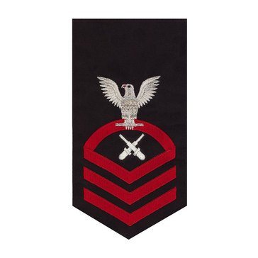 Men's E7 (GMC) Rating Badge in STANDARD Red on Blue POLY/WOOL for Gunner's Mate