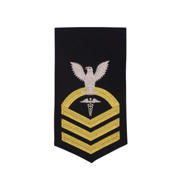 Men's E7 (HMC) Rating Badge in STANDARD Gold on Blue POLY/WOOL for Hospital Corpsman