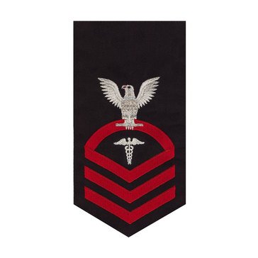 Men's E7 (HMC) Rating Badge in STANDARD Red on Blue POLY/WOOL for Hospital Corpsman