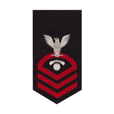 Men's E7 (ICC) Rating Badge in STANDARD Red on Blue POLY/WOOL for Interior Communication Electrician