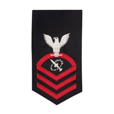 Men's E7 (MTC) Rating Badge in STANDARD Red on Blue POLY/WOOL for Missile Technician