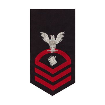 Men's E7 (PNC) Rating Badge in STANDARD Red on Blue POLY/WOOL for Personnelman