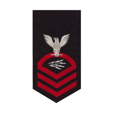 Men's E7 (ITC) Rating Badge in STANDARD Red on Blue POLY/WOOL for Information Systems Technician