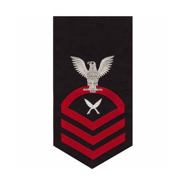 Men's E7 (YNC) Rating Badge in STANDARD Red on Blue POLY/WOOL for Yeoman