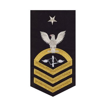 Men's E8 (AZCS) Rating Badge in STANDARD Gold on Blue POLY/WOOL for Aviation Maintenance Adm