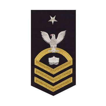 Men's E8 (MNCS) Rating Badge in STANDARD Gold on Blue POLY/WOOL for Mineman