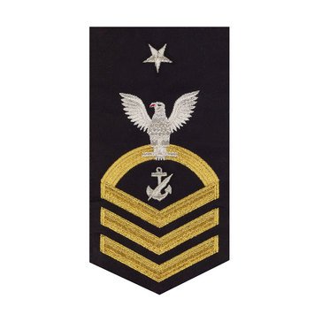 Men's E8 (NCCS) Rating Badge in STANDARD Gold on Blue POLY/WOOL for Navy Counselor