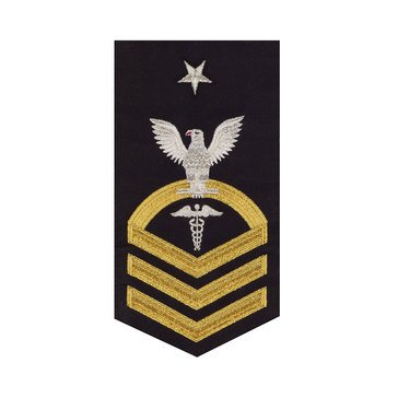 Men's E8 (HMCS) Rating Badge in STANDARD Gold on Blue POLY/WOOL for Hospital Corpsman