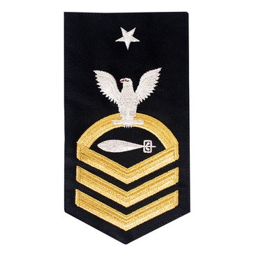Men's E8 (TMCS) Rating Badge in STANDARD Gold on Blue POLY/WOOL for Torpedoman