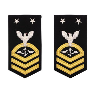 Men's E9 (AZCM) Rating Badge in STANDARD Gold on Blue POLY/WOOL for Aviation Maintenance Adm