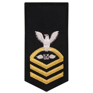 Women's E7 (ABC) Rating Badge in STANDARD Gold on Blue POLY/WOOL for Aviation Boatswain Mate