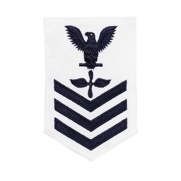 Women's E4-E6 (AD1) Rating Badge in Blue on WHITE CNT for Aviation Machinist's Mate