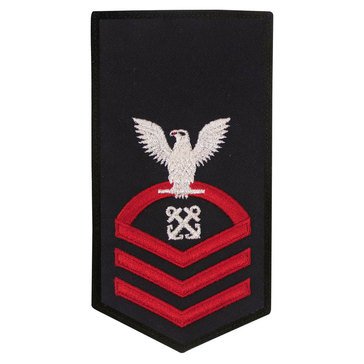 Women's E7 (BMC) Rating Badge in STANDARD Red on Blue POLY/WOOL for Boatswain Mate