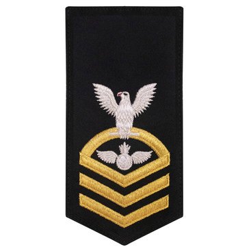 Women's E7 (AOC) Rating Badge in STANDARD Gold on Blue POLY/WOOL for Aviation Ordinanceman