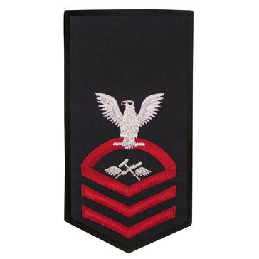 Women's E7 (ASC) Rating Badge in STANDARD Red on Blue POLY/WOOL for Aviation Support Equipment Technician