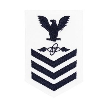 Women's E4-E6 (AT1) Rating Badge in Blue on WHITE CNT for Aviation Electronics Technician