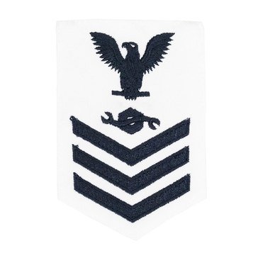 Women's E4-E6 (CM1) Rating Badge in Blue on WHITE CNT for Construction Mechanic