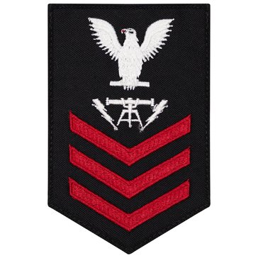 Women's E4-E6 Rating Badge in STANDARD Red on Blue SERGE WOOL for Fire Controlman