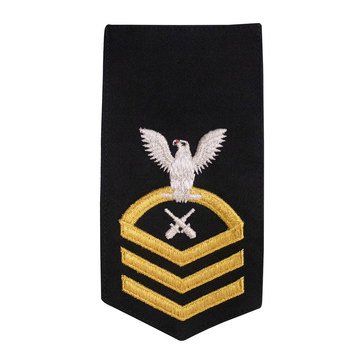 Women's E7 (GMC) Rating Badge in STANDARD Gold on Blue POLY/WOOL for Gunner's Mate