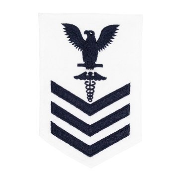 Women's E4-E6 (HM1) Rating Badge in Blue on WHITE CNT for Hospital Corpsman