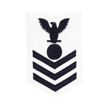 Women's E4-E6 (EM1) Rating Badge in Blue on WHITE CNT for Electrician's Mate