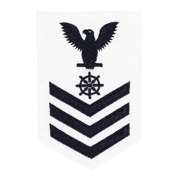 Women's E4-E6 (QM1) Rating Badge in Blue on WHITE CNT for Quartermaster