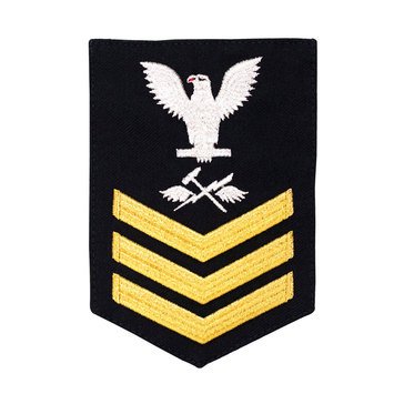 Men's E4-E6 (AS1) Rating Badge in STANDARD Gold on Blue SERGE WOOL for Aviation Support Equipment Technician