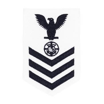 Women's E4-E6 (RP1) Rating Badge in Blue on WHITE CNT for Religious Program Specialist