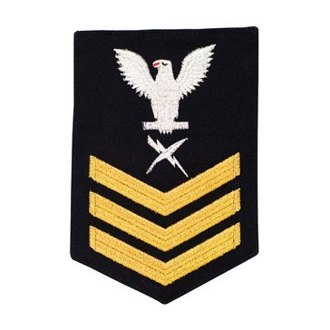 Men's E4-E6 (CT1) Rating Badge in STANDARD Gold on Blue SERGE WOOL for Cryptologic Technician