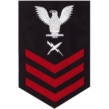 Men's E4-E6 (CT1) Rating Badge in STANDARD Red on Blue SERGE WOOL for Cryptologic Technician
