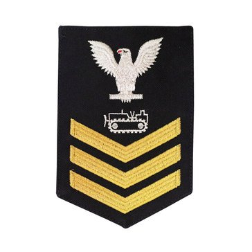 Men's E4-E6 (EO1) Rating Badge in STANDARD Gold on Blue SERGE WOOL for Equipment Operator