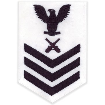 Men's E4-E6 (GM1) Rating Badge in Blue on White CNT for Gunner's Mate