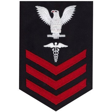 Men's E4-E6 (HM1) Rating Badge in STANDARD Red on Blue SERGE WOOL for Hospital Corpsman