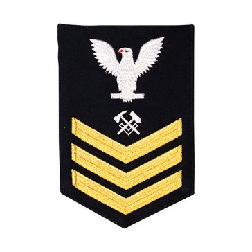 Men's E4-E6 (HT1) Rating Badge in STANDARD Gold on Blue SERGE WOOL for Hull Maintenance Technician