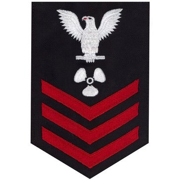 Men's E4-E6 (MM1) Rating Badge in STANDARD Red on Blue SERGE WOOL for Machinist's Mate