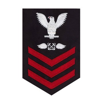 Men's E4-E6 (AB1) Rating Badge in STANDARD Red on Blue SERGE WOOL for Aviation Boatswain Mate