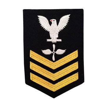 Men's E4-E6 (AD1) Rating Badge in STANDARD Gold on Blue SERGE WOOL for Aviation Machinist's Mate