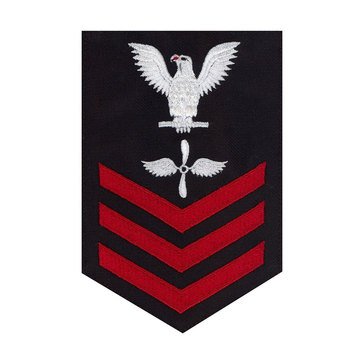 Men's E4-E6 (AD1) Rating Badge in STANDARD Red on Blue SERGE WOOL for Aviation Machinist's Mate