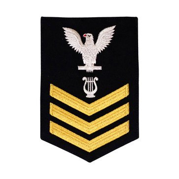 Men's E4-E6 (MU1) Rating Badge in STANDARD Gold on Blue SERGE WOOL for Musician