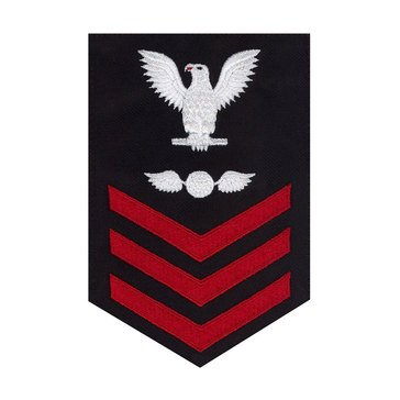 Men's E4-E6 (AE1) Rating Badge in STANDARD Red on Blue SERGE WOOL for Aviation Electrician's Mate