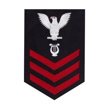 Men's E4-E6 (MU1) Rating Badge in STANDARD Red on Blue SERGE WOOL for Musician