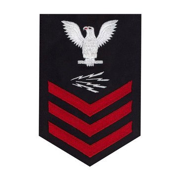 Men's E4-E6 (IT1) Rating Badge in STANDARD Red on Blue SERGE WOOL for Information Systems Technician
