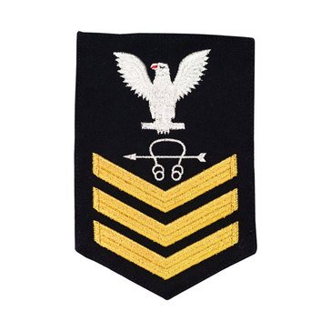 Men's E4-E6 (ST1) Rating Badge in STANDARD Gold on Blue SERGE WOOL for Sonar Technician