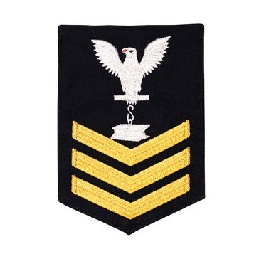 Men's E4-E6 (SW1) Rating Badge in STANDARD Gold on Blue SERGE WOOL for Steelworker