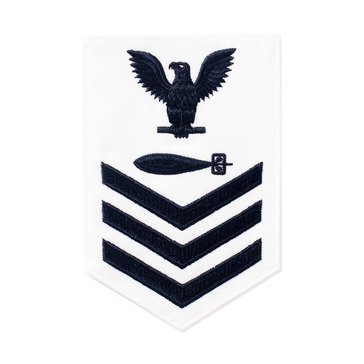 Men's E4-E6 (TM1) Rating Badge in  Blue on White CNT for Torpedoman
