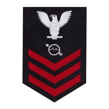 Men's E4-E6 (OS1) Rating Badge in STANDARD Red on Blue SERGE WOOL for Operations Specialist