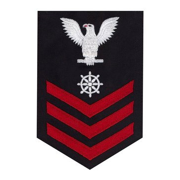 Men's E4-E6 (QM1) Rating Badge in STANDARD Red on Blue SERGE WOOL for Quartermaster