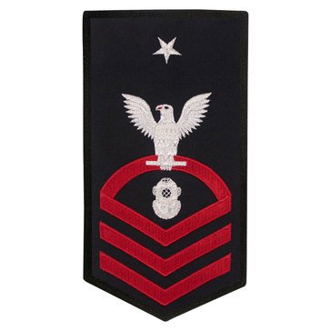 Men's E8 (NDCS) Rating Badge in STANDARD Red on Blue POLY/WOOL for Navy Diver