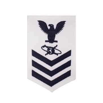 Women's E4-E6 (MC1) Rating Badge in Blue on WHITE CNT for Mass Communications Specialist