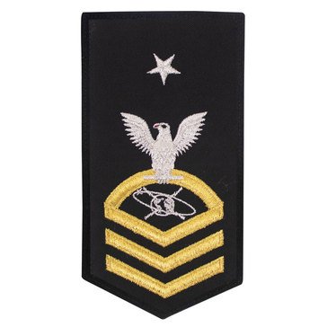 Women's E8 (MCCS) Rating Badge in STANDARD Gold on Blue POLY/WOOL for Mass Communications Specialist
